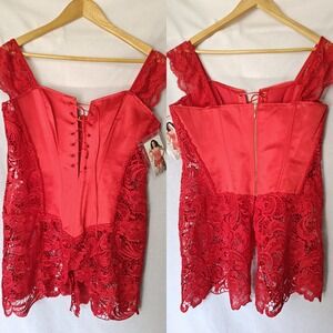 Dreamgirl Red Lace Corset Lingerie Top Bustier Style 10028X Size 40 Boned Satin‎